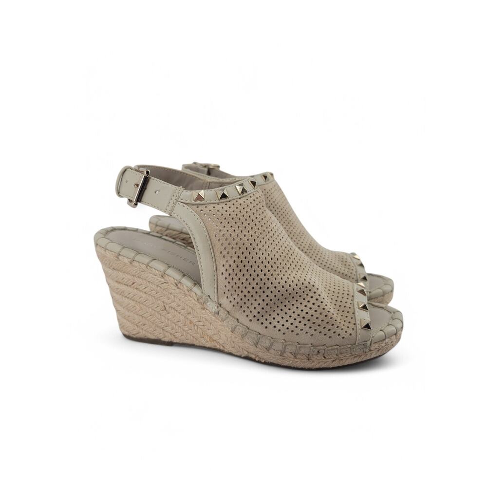 Marc Fisher Wedge Espadrille‎ Sandals 6 Studded Peep Toe Slingback Boho Coastal - Picture 2 of 6